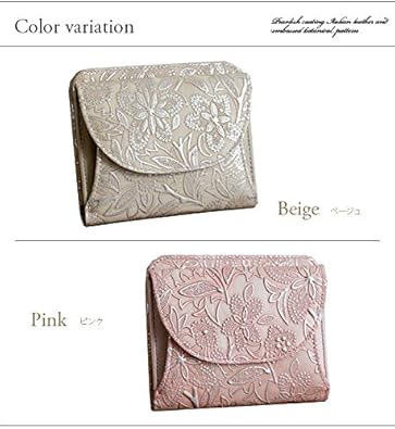 Amazon | ARUKAN クレア パールフラワーの二つ折り財布（ピンク